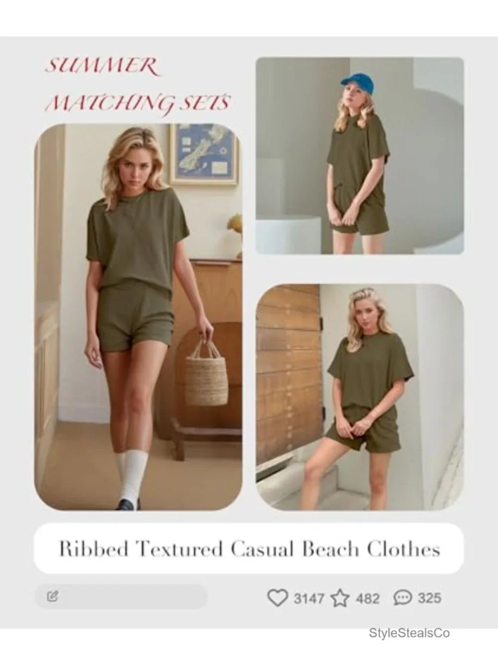 Women 2 Piece Shorts Set Ribbed Knit Lounge Matching Sets Casual Summer